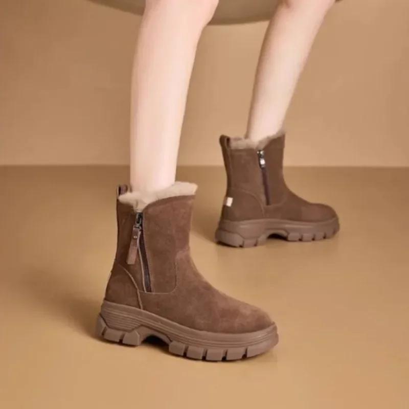 Fashion Booties Snow Boots for Women Ankle Elegant With Low Heels Padded Fashion 2024 Woman Shoes Furry No Slipery Sale Designer Luxury