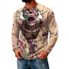 Men's Casual Knit Long Sleeve Neck T-Shirt with Halloween Print for Parties and Fall Daily Wear