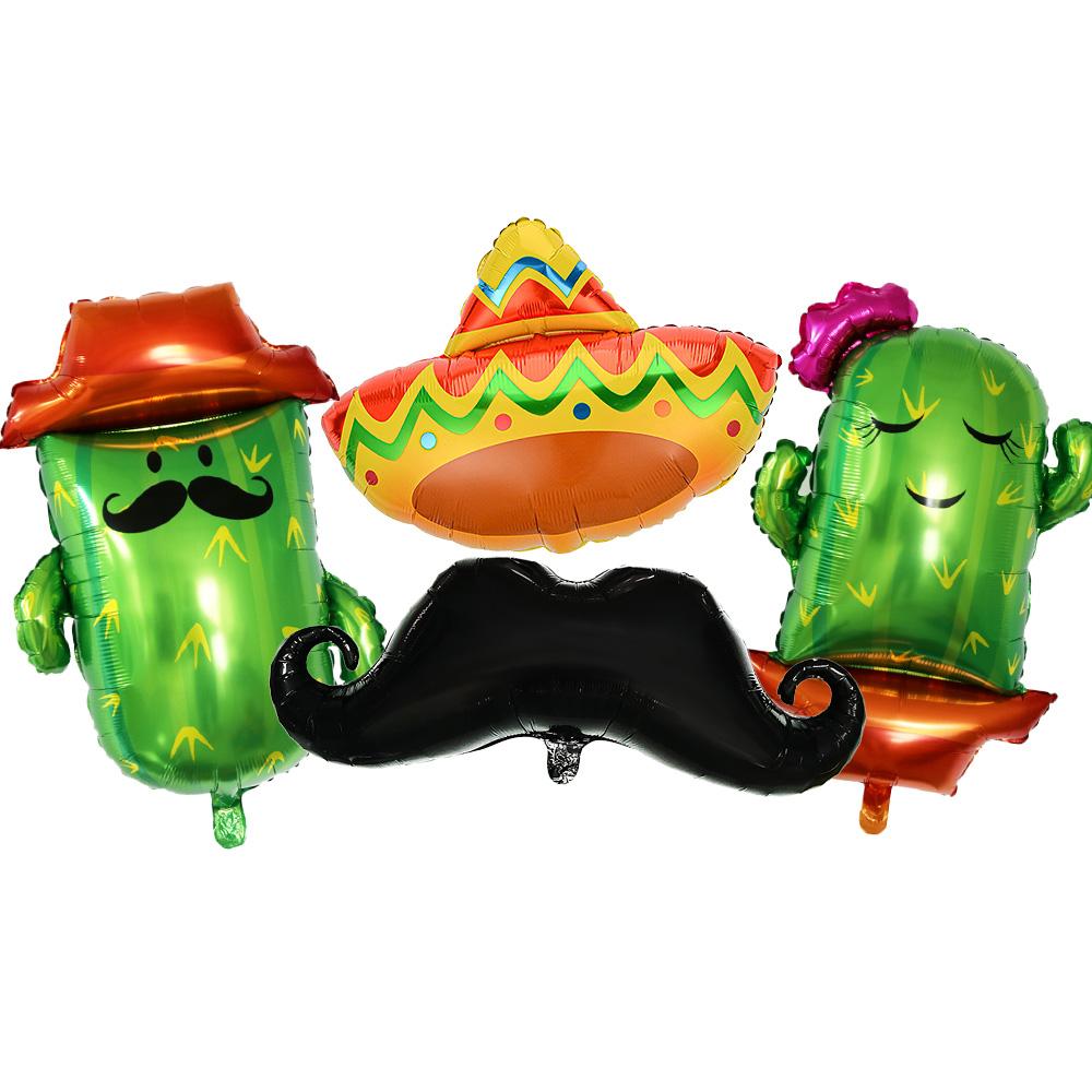 4-Piece Cactus Set Aluminum Foil Balloons, Mexican Party Decorations, Holiday Balloons, Used for Holiday Party Decorations, Mexican Theme, Baptism, Other