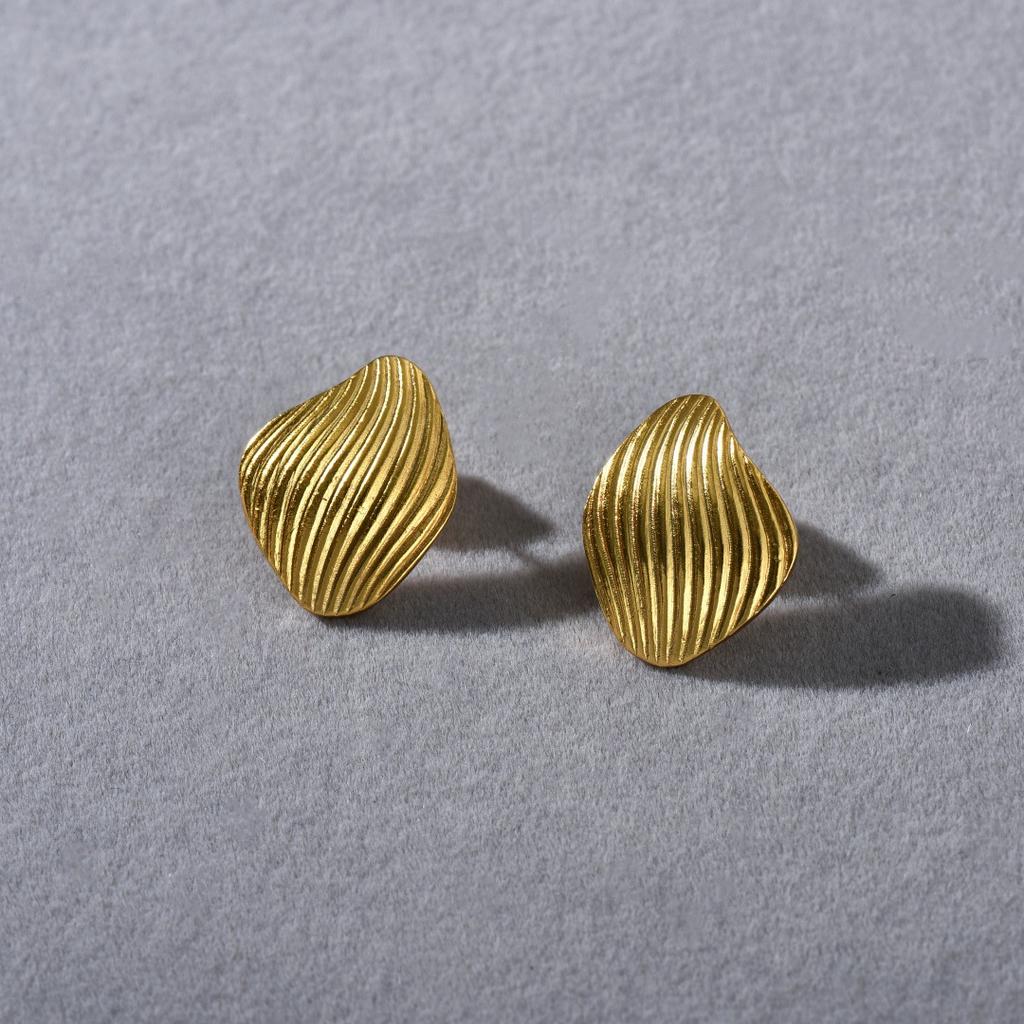 Irregular Line Texture S925 Silver Needle Stud Earrings Niche Design Light Luxury High-End Temperament Earrings