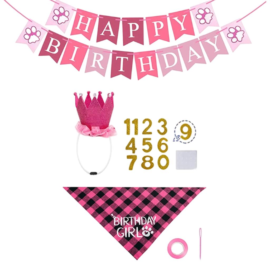Pet Birthday Party Decoration Kit Dog Bandana Hat Banner Flag Number Set Includes Balloons Bow Tie Tape Suitable for Pet Celebrations