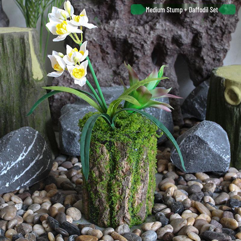 Forest Style Artificial Tree Stump with Moss Bark - Kindergarten and Country Style Decorative Ornament, Perfect for Landscaping or Inserting Flowers.
