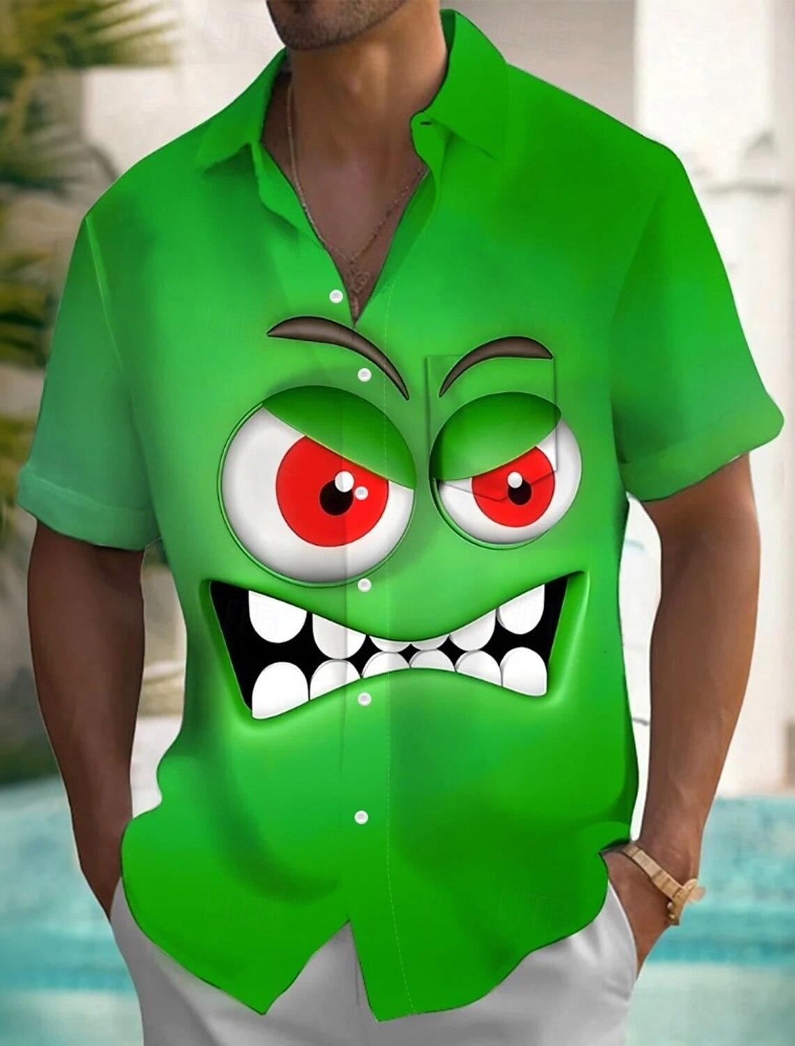 Men s Cartoon Funny Face Shirt Summer Shirt Button Up Shirt Short Sleeve Fashion Casual Summer Turndown 3D Print Collared Shirt S