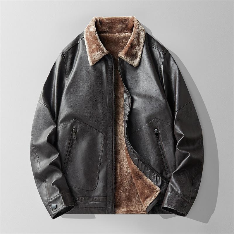 Nouvelle veste épaisse en daim pour homme - Automne/Hiver Cuir PU Décontracté d'affaires, Manteau à col carré Tendance