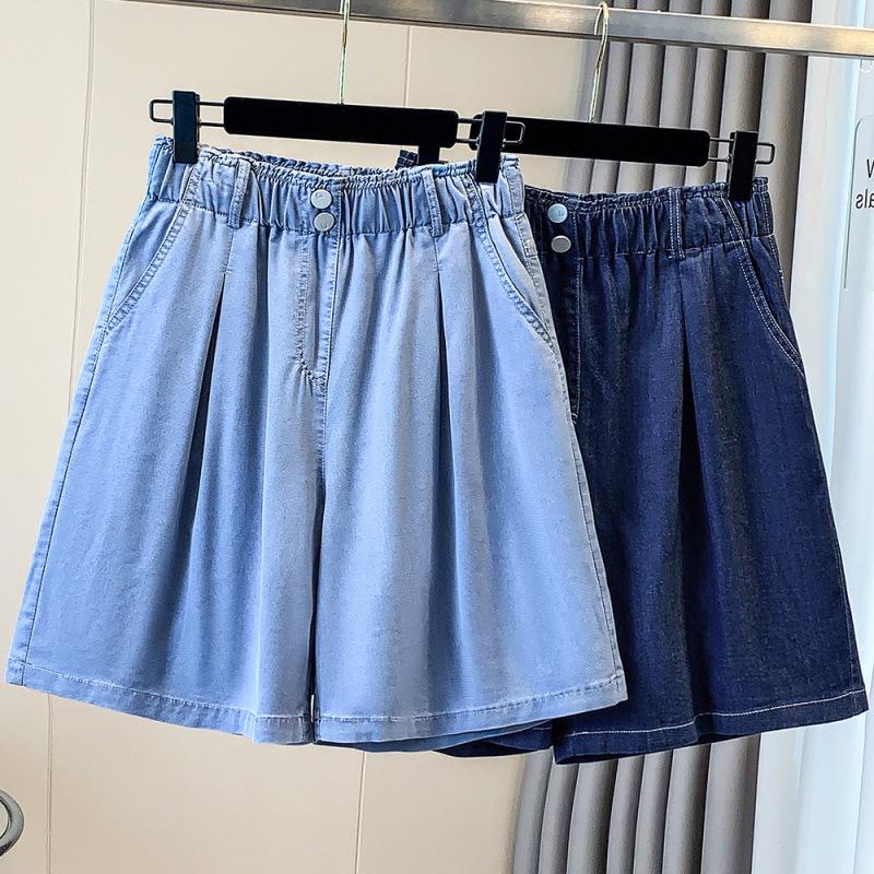 Women's Lightweight Tencel Denim High-Waist Loose Shorts - Summer Ice Silk 5-Point Pants Plus Size