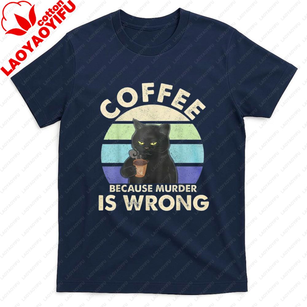 Coffee Cat Vintage Print Summer Casual Men TShirt Cotton Short Sleeve Tops Fashion Top Gift for Coffee Lovers Clothes