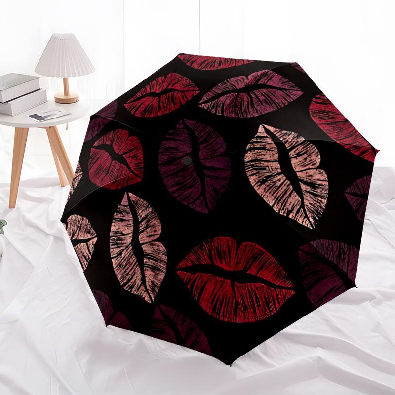 1pc Lips Kisses Automatic Open/close Folding Compact Umbrella, 8-Rib Sturdy Canopy, Lightweight Portable, Everyday Use, Gift, Outdoor Umbrella, Travel