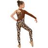 Girls Shiny Rhinestone Printed Gymnastics Jumpsuit Asymmetrical Full Length Bodysuit