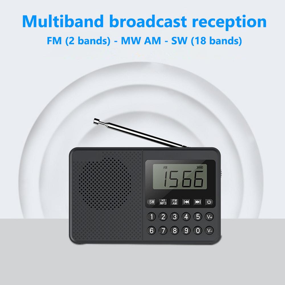 FM/AM/SW Portable Radio Dual Antenna Full Band Radio Receiver Speaker LED Digital Display 2.1 Channel Support USB Stick/TF Card