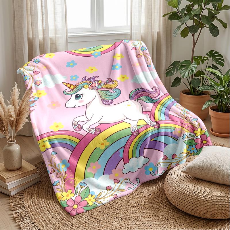 Unicorn Rainbow Theme blanket Lightweight Warm Flannel Blanket Decorative Throw Blanket for Home Decoration