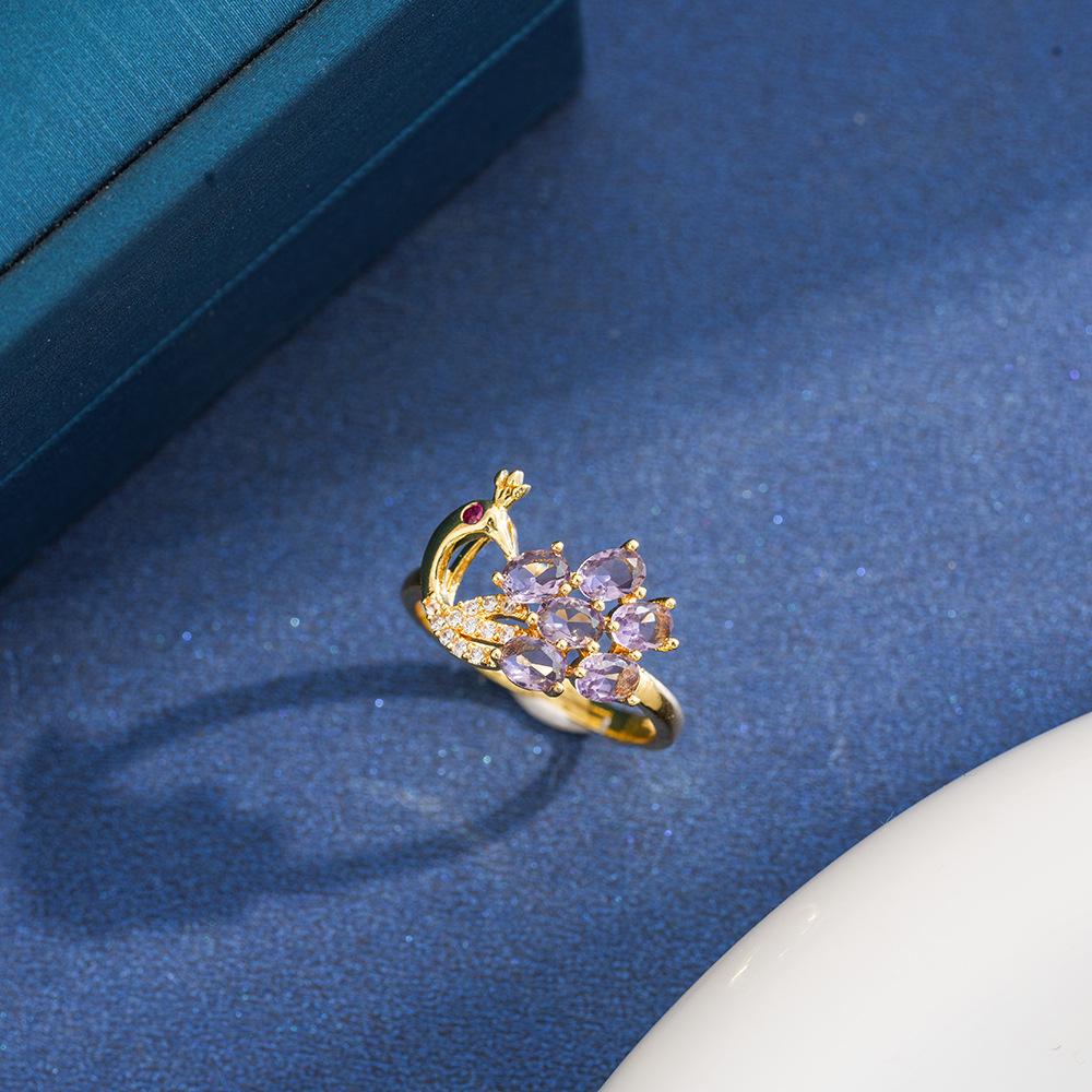Purple Zircon Rhinestone Swan Ring - Trendy, Fashionable, and Exquisitely Individualistic Light Luxury Open Finger Ring Adjustable Open
