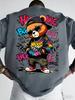 European and American Men's Summer Teddy Bear Graffiti Print Comfortable and Breathable Round Neck T-shirt Outdoor Street Top