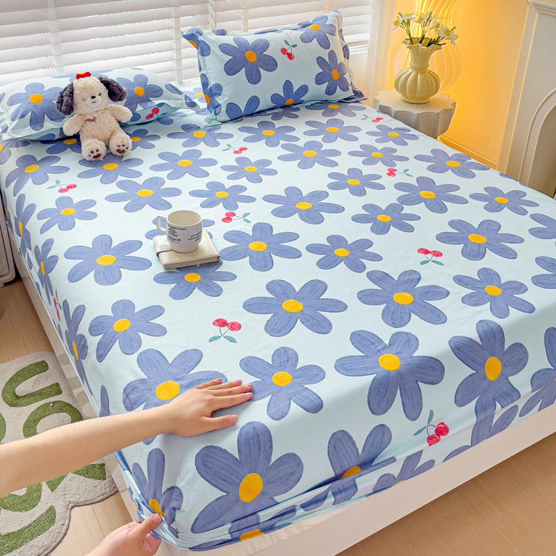 Queen Bed Sheets Set Tulips Printed drap de lit Floral Flower Style Fitted Sheet with Elastic Band Single Bed Linen for King Bed