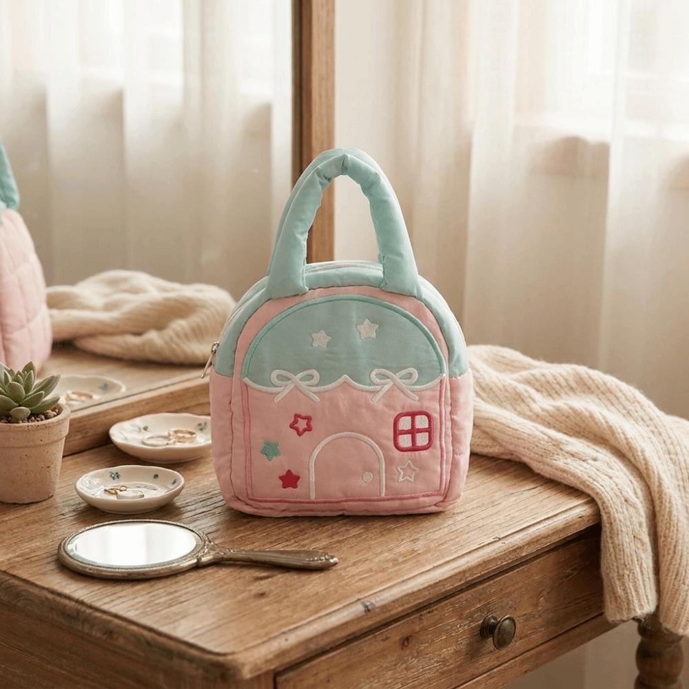 Portable Small House Shaped Handbag Large Capacity Makeup Organizer Bag  Daily Use
