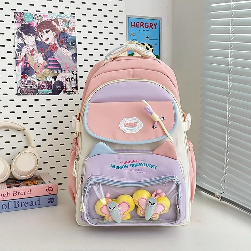 Color Large Capacity Blocked Backpack With Letter Embroidery Design For Daily