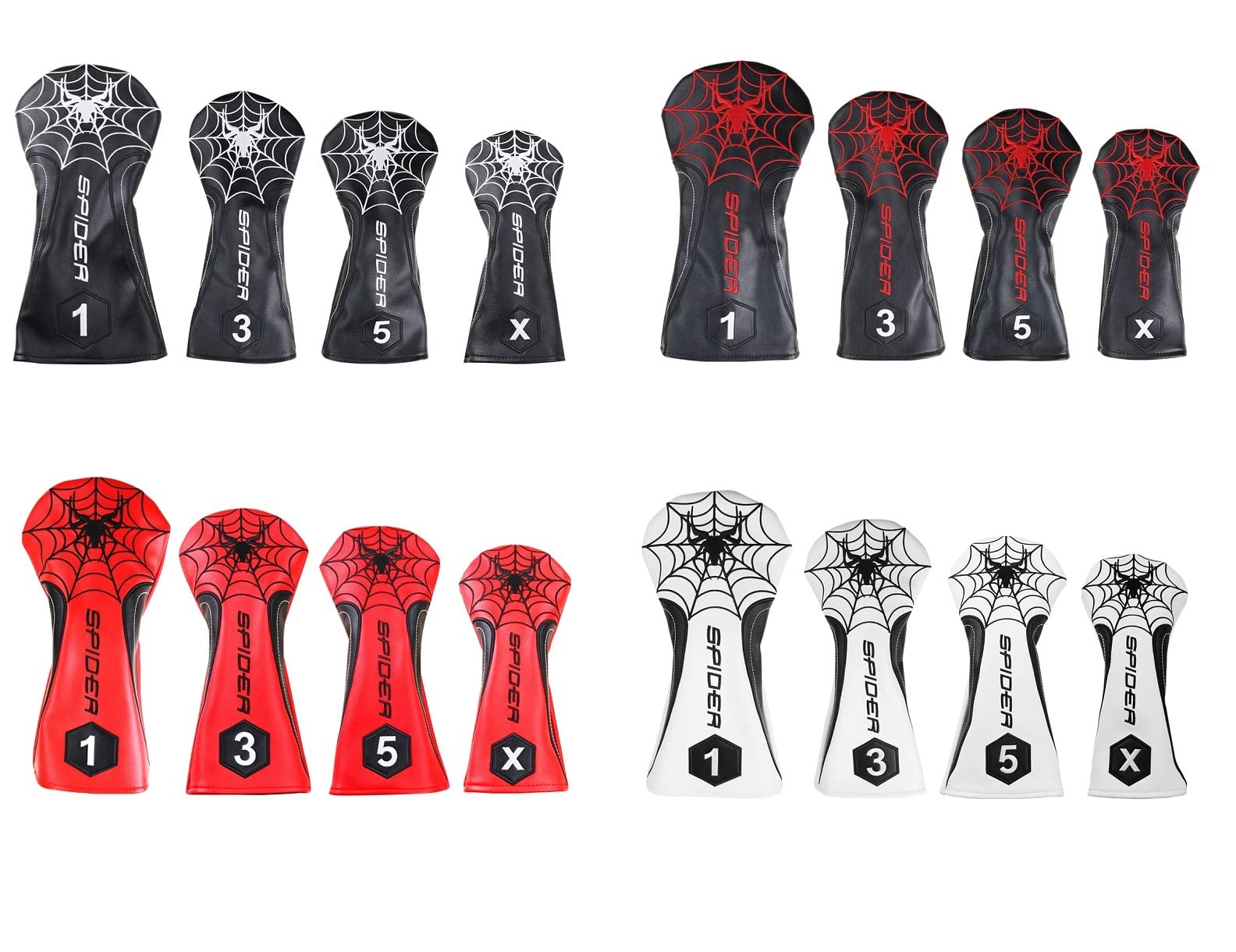 

Set of 4 Golf Driver Wood Utility and UT Cover with Club 4 Colors White and Headcovers Cover, Cover, Cover, Numbers, Spider, (Spider Mesh, 1, 3, 5,