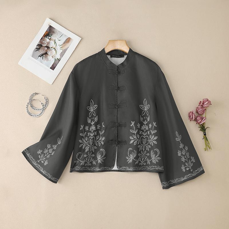 

ZANZEA Women Casual Stand Collar Loose Long Sleeve Print Blouse 5XL чёрный