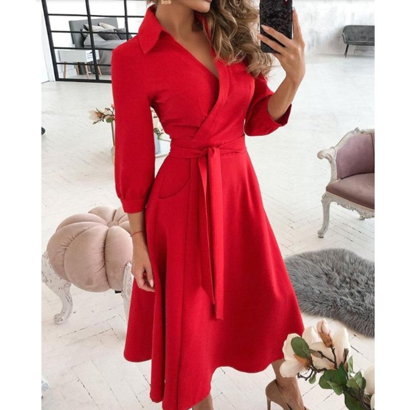 GMXIA Women's Fashion Autumn Winter Long Sleeve V-Neck Casual Dresses