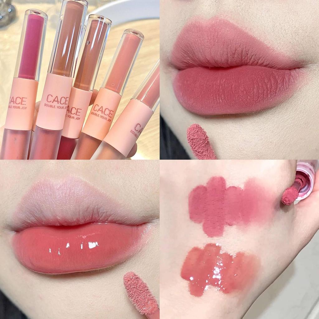 CACE Doppelseitiger Lipgloss: Matt-Samtig & Wässriger Glanz, Feuchtigkeitsspendend, Langhaftender Lippenstift.