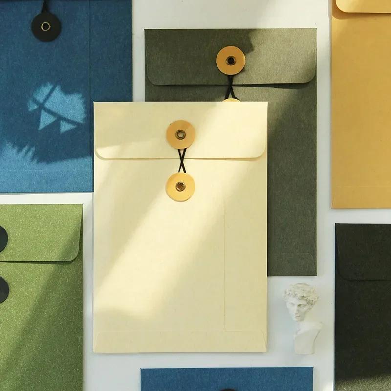 Kraft Paper Envelope Vintage Winding Ticket File Documents Bag with Button String Tie Retro Business Greeting Cards Storage Bag