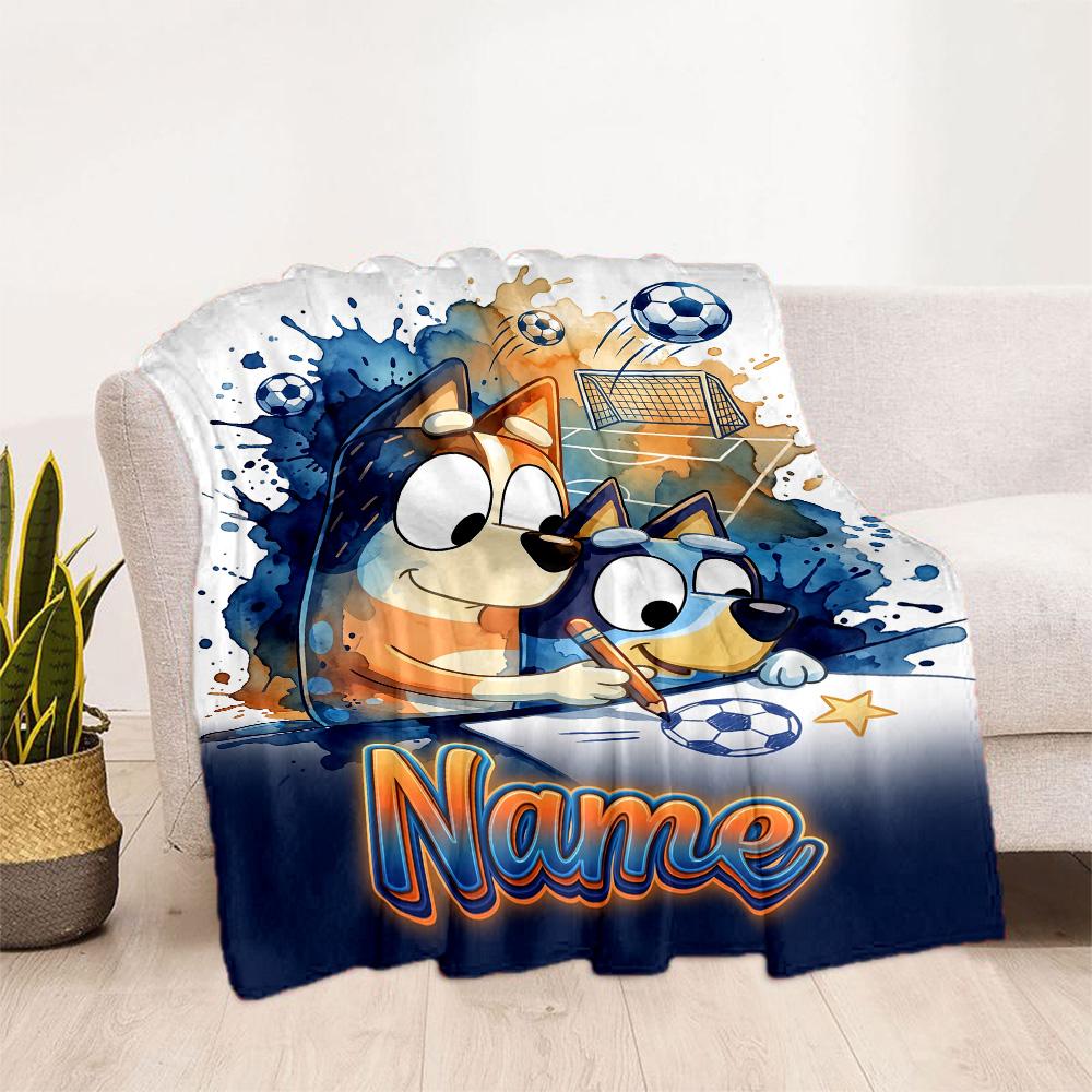 Soccer Fun Bluey Customize Text Blanket Throw Customizable Blanket Soft & Cozy Suitable for Bed Home Decor Couch Office Ideal for All Seasons