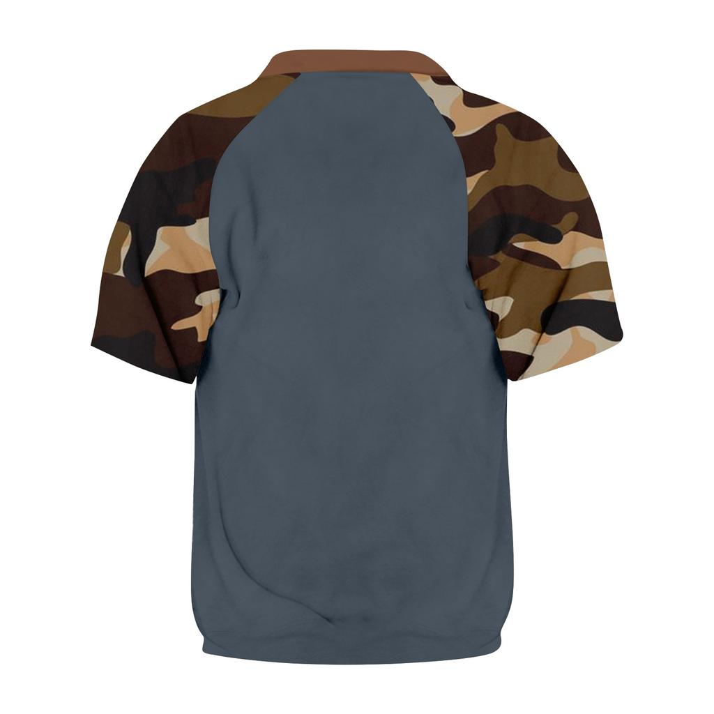 Men's Summer Camouflage Color Casual T-shirt Sports Breathable Zipper Collar Top