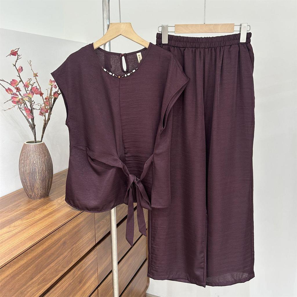 Elegant Ice Silk T-shirt & Casual Pants Set for Young Mothers - Summer Style, Age-Defying, Perfect for Middle-Aged & Seniors