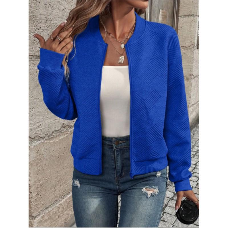 Women's Autumn Solid Color Zipper Baseball Collar Jacket Plus Size Casual Coat