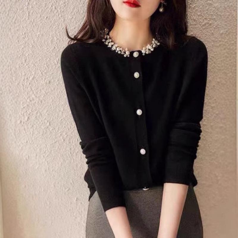 Women's spring and autumn new beaded women's sweater knitted sweater