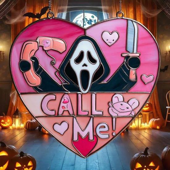 Pink Ghost Suncatcher Halloween Stained Glass Scream Ghost Decoration Acrylic Window Hanging Ornament for Home Office Kitchen Living Room Wall Decor