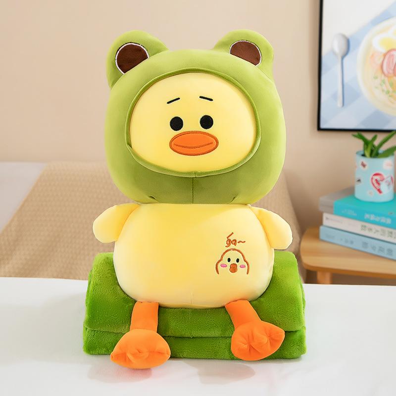 

Plush Sweet Duck Toy With Air Conditioning Blanket Pillow For A Cool Experience Summer зелений