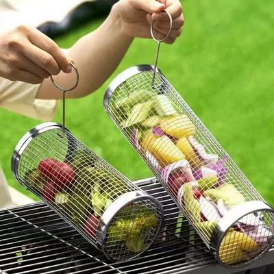 30*9.5*9.5cm Edelstahl BBQ Korb Outdoor Drehbares Drahtgeflecht Grill Camping Barbecue Kochgeschirr Für Fleisch Fisch Gemüse