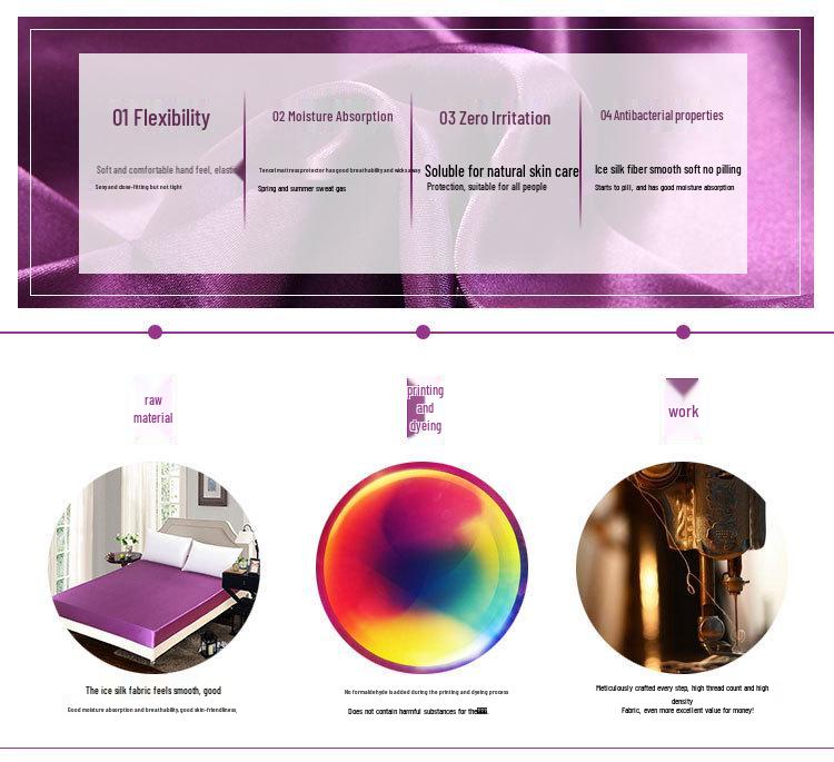 Ice Silk Satin Bed Sheets: Solid Color Three-Piece Set – Imitation Silk Mattress Protector.
