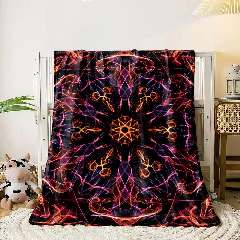 Symmetrical, Vibrant Flame-like Patterns In Orange, Pink, and Purple Hues. for All Seasons Blanket Lunch Break Throw Gift