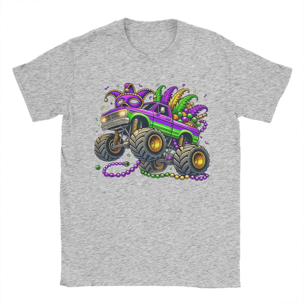 Mardi Gras Monster Truck Unisex T Shirts Vintage Tees Short Sleeve Round Collar TShirts Cotton Original Clothes