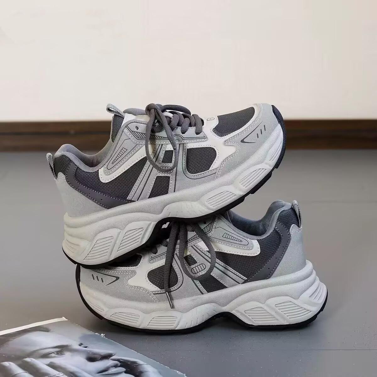 

Кроссовки на мягкой подошве для пап, женские кроссовки на платформе, весна 2025, новые сетчатые дышащие кроссовки в стиле ретро и высокие 40 серый