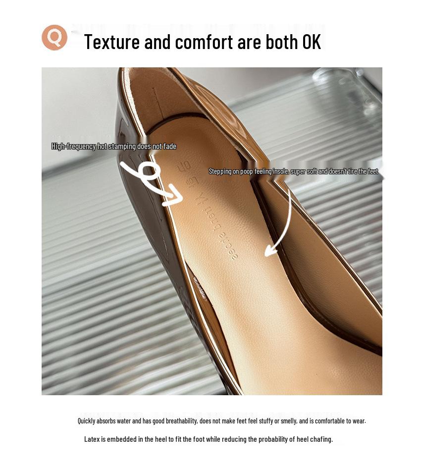 Women's Nude Patent Leather Pointed Toe Stiletto Heels - Comfortable, Low-Cut, Professional Work Shoes