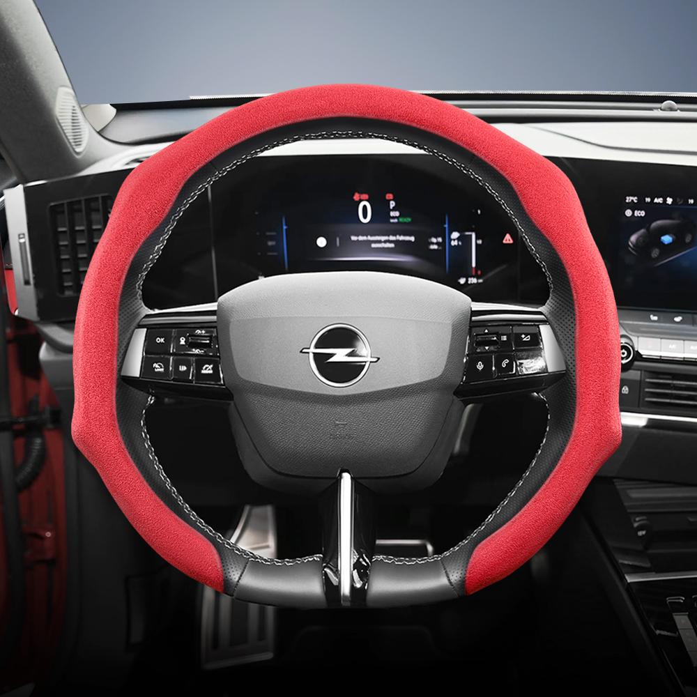 Convient pour Opel Housse de Volant Premium en Daim à Clipser, Antidérapante et Durable, Volant Rond et en Forme de D Disponibles