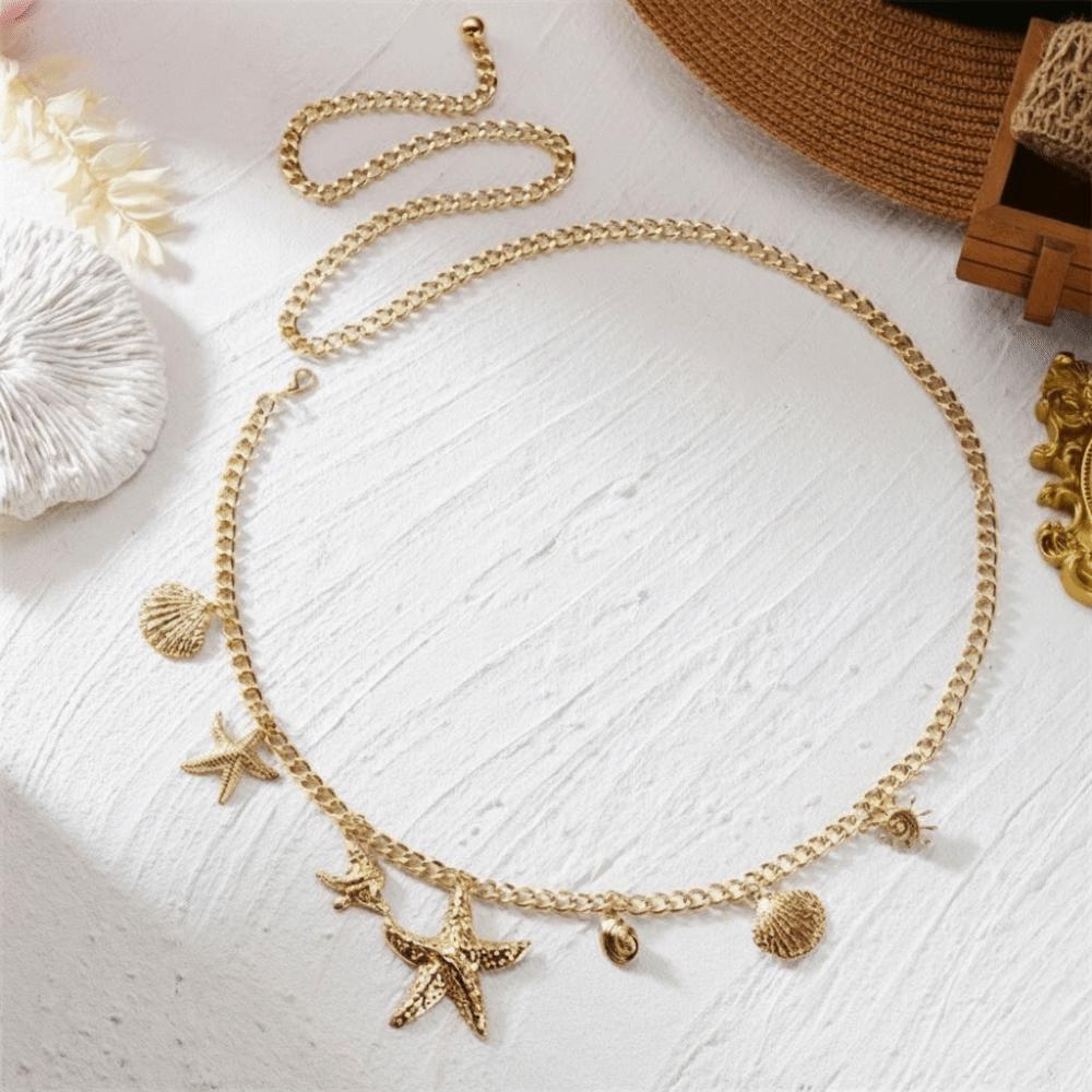 Multi-pendant Starfish Waist Chain Shell Beads Belly Chain Imitation Pearl Body Chain  Ladies