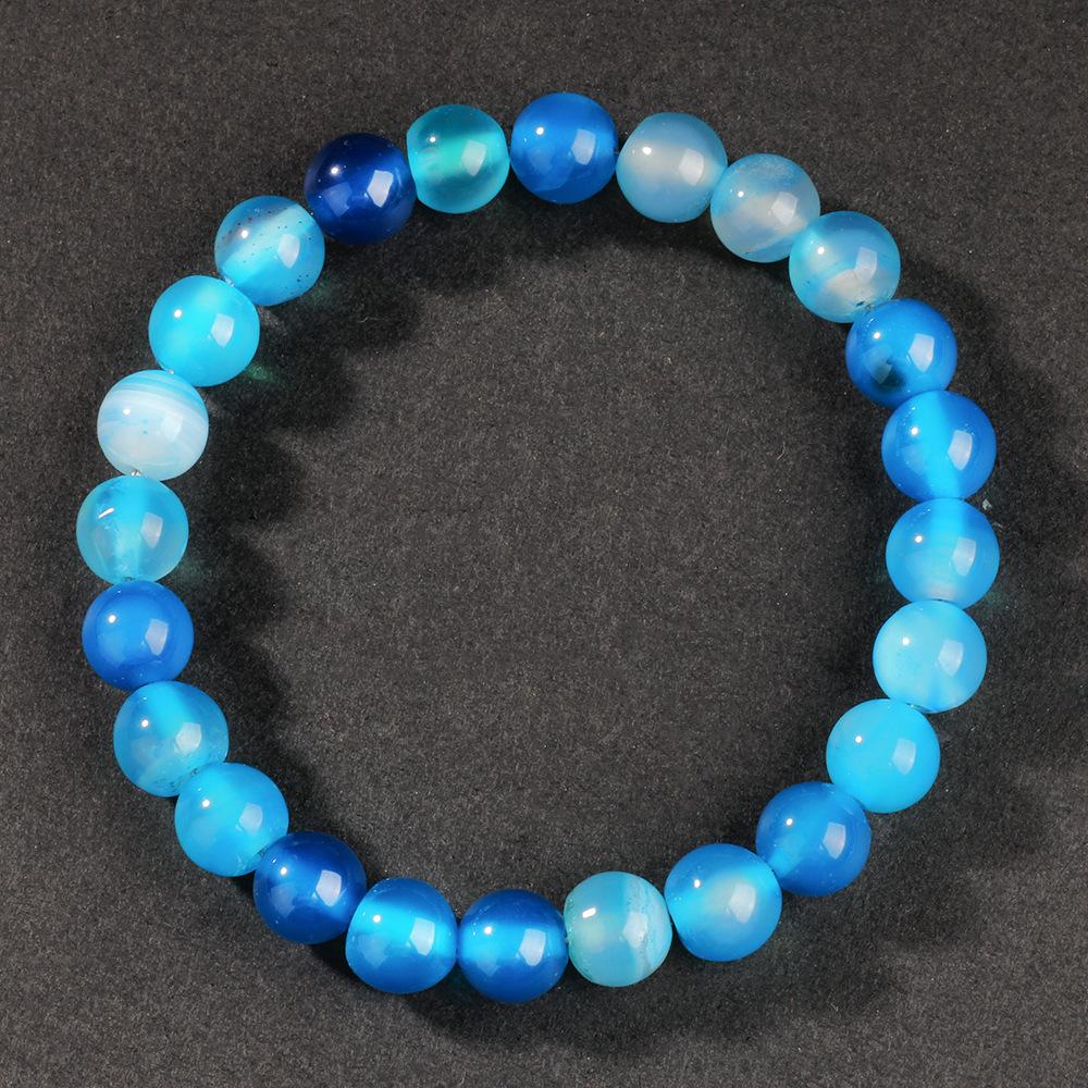 Festive Gifts Blue Striped Agate Beaded Bracelet Cool Fashion Jewelry For Men Women Daily Wear Gift