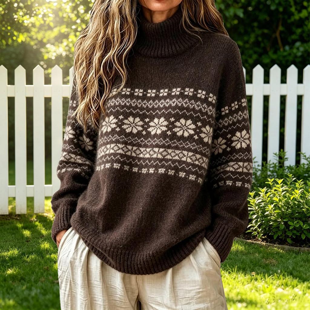 Women's Color Block Neck Loose Fit Pullover Sweater