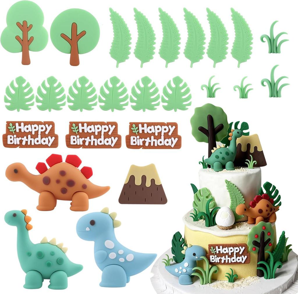 27PCS Wild Animal Cake Decorations 3D Ornaments Clam Leaf Ball Cake Decorations Birthday Cake Wild Theme Birthday Decorations