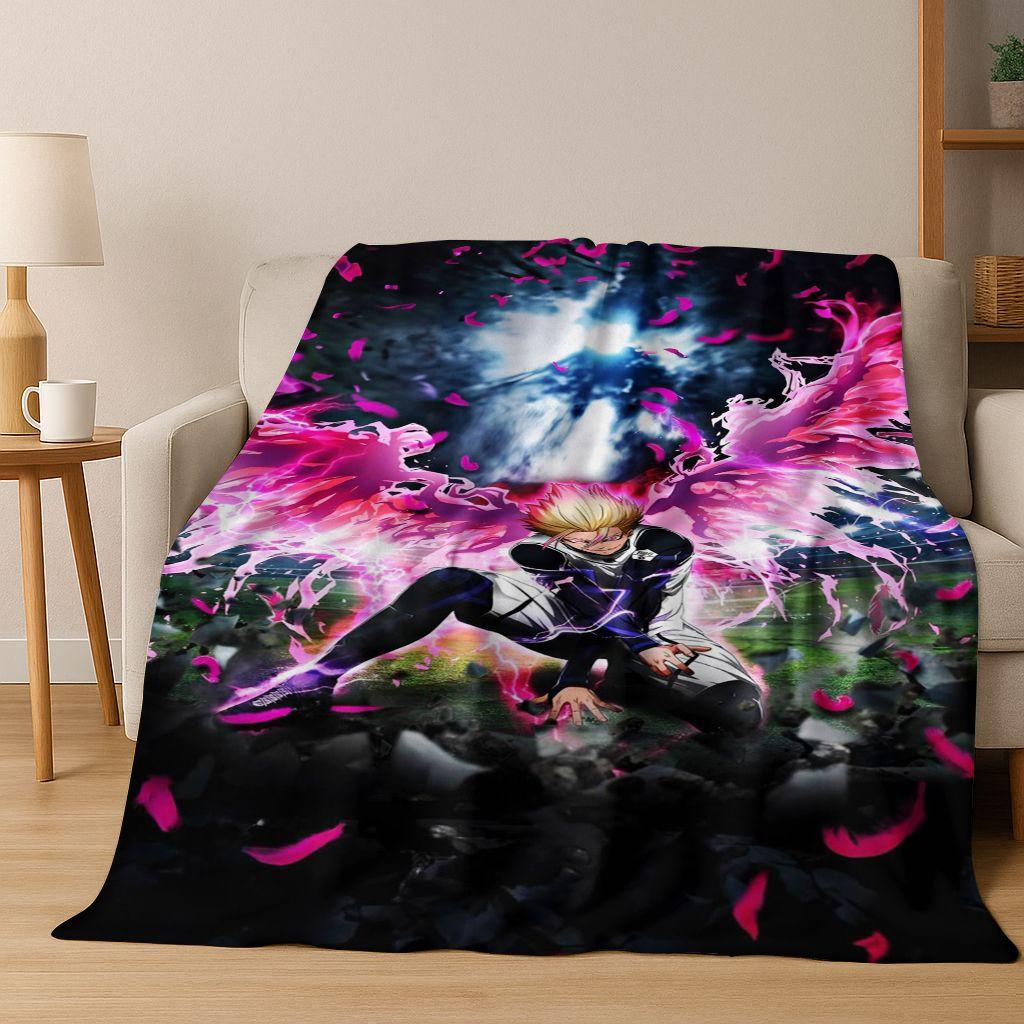 Cartoon BLUE LOCK Football Anime Isagi 3D Flannel Blanket,Warm and Cozy Soft Throw Blanket for Home Bedroom Bed Sofa Cover Kids