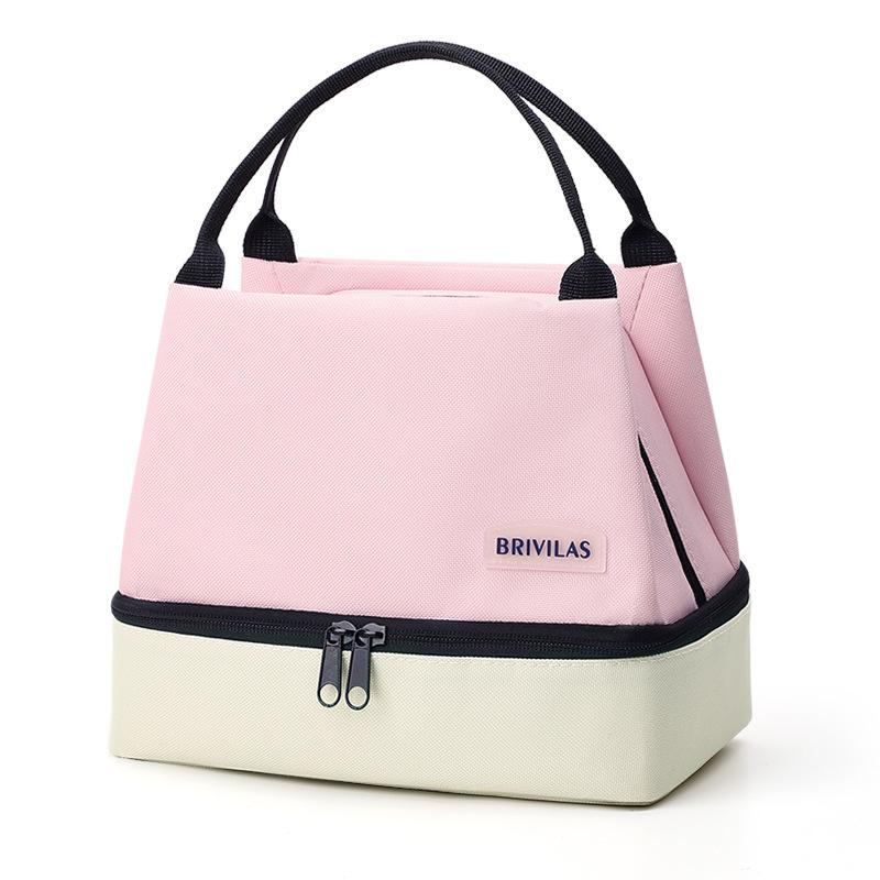Double-layer Lunch bag outdoor Insulation Cooler Bento bag Large Capacity Cooler Bag contrasting color insulated lunch pouch розовый