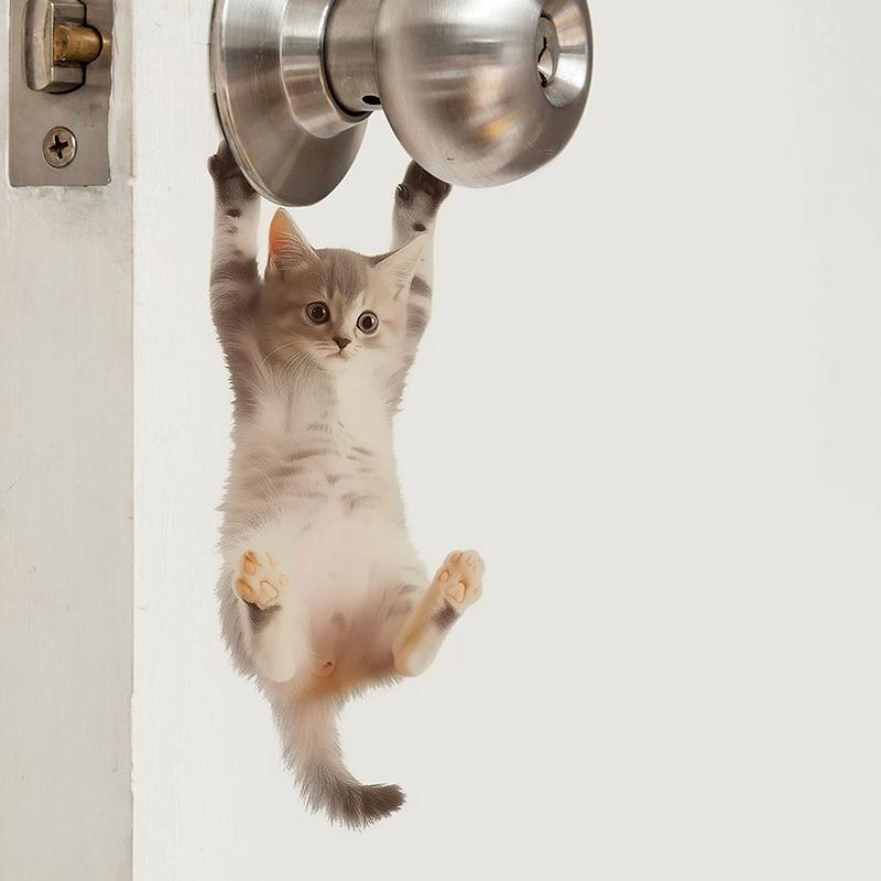 Lustiger Katzen-Türgriff-Aufkleber Selbstklebender Wandaufkleber für Schlafzimmer & Wohnzimmer Badezimmer Heimdeko