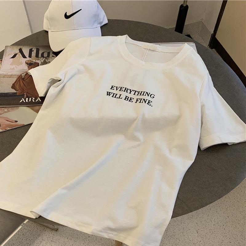 Γυναικείο Φαρδύ Καλοκαιρινό T-Shirt από Βαμβάκι - Κορεάτικο Μαθητικό Στυλ, Ευρωπαϊκό & Αμερικάνικο Casual Μπλουζάκι με Μανίκι Μέχρι τον Αγκώνα