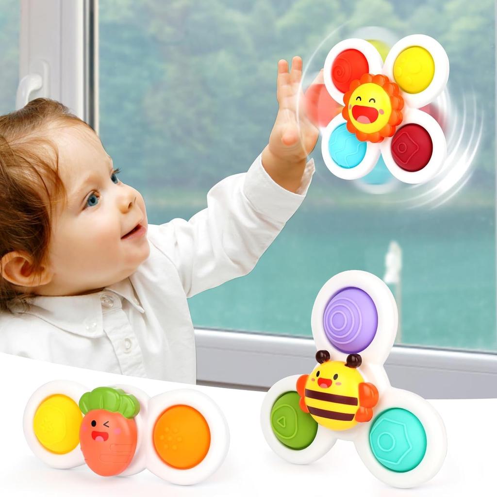 Buntes Kreisel-Badespielzeug mit Saugnapf für Wasserspiele, Drehender Kreisel, Stressabbau, Fingertraining, Geburtstagsgeschenk für Babys (Stil A.)