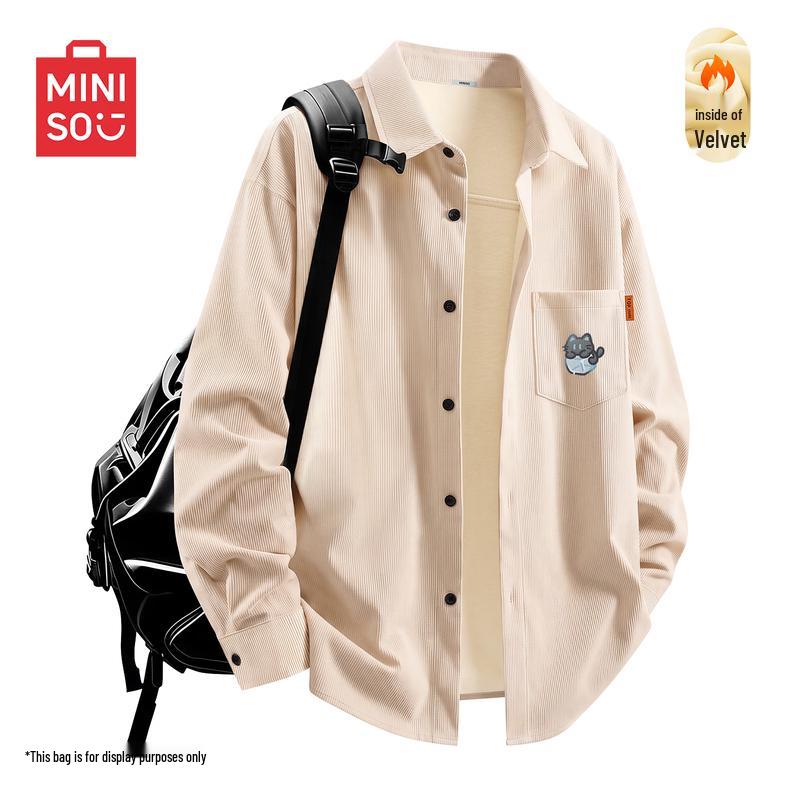 MINISO Men's Winter Thermal Corduroy Shirt with Graphic Print