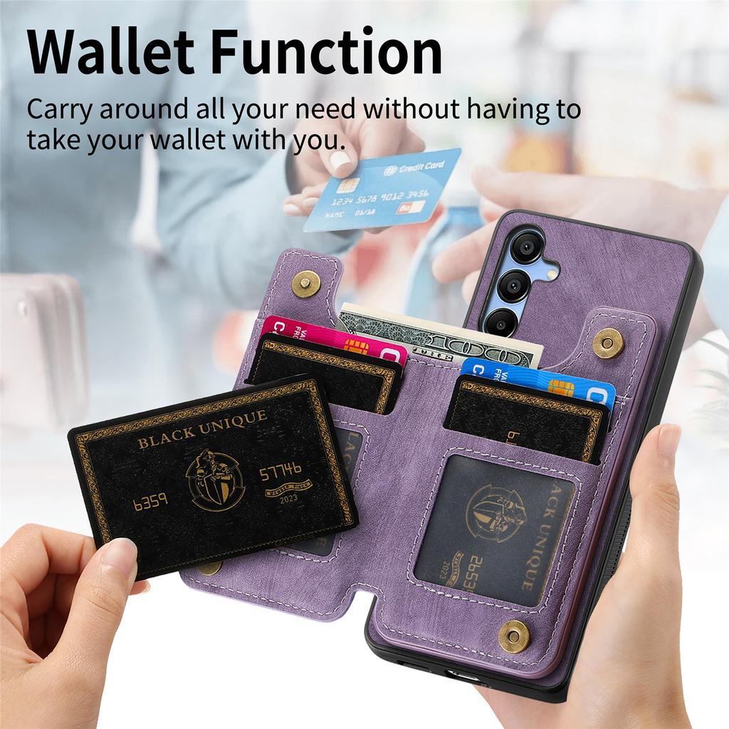 D15 For Samsung Galaxy A24 4G (162.1 x 77.6 x 8.3mm) Phone Case Retro Zipper Wallet Cover with Kickstand