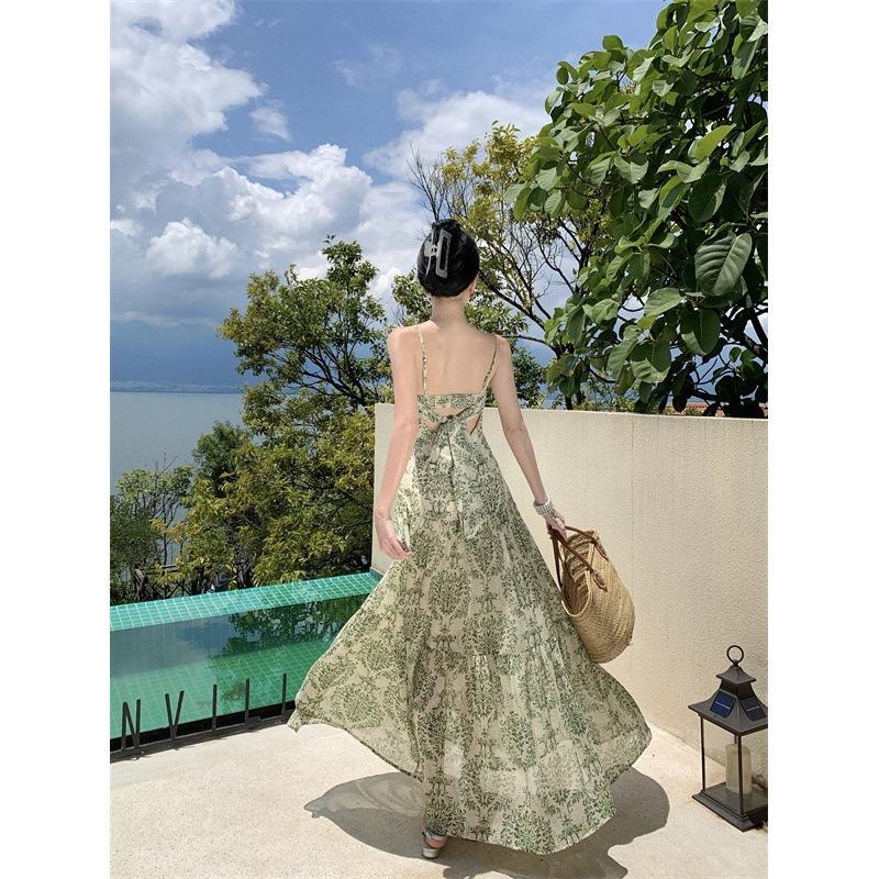 Coffee Break French Floral Suspender Dress Women's Waist and Thin Temperament Advanced Sense Spice Girl Vacation Long Skirt